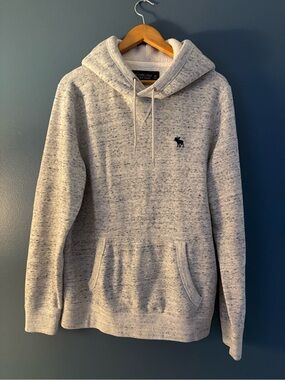 Abercrombie & Fitch Men’s medium Light Gray Marled Pullover Hoodie Navy Moose